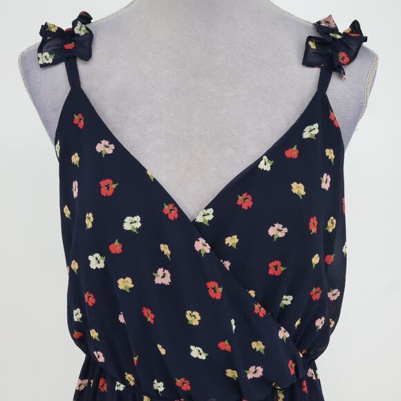 Madewell Dress Plus Size 18 Navy Blue Floral Chiffon Lined Ruffle Strap Sundress - Picture 8 of 14